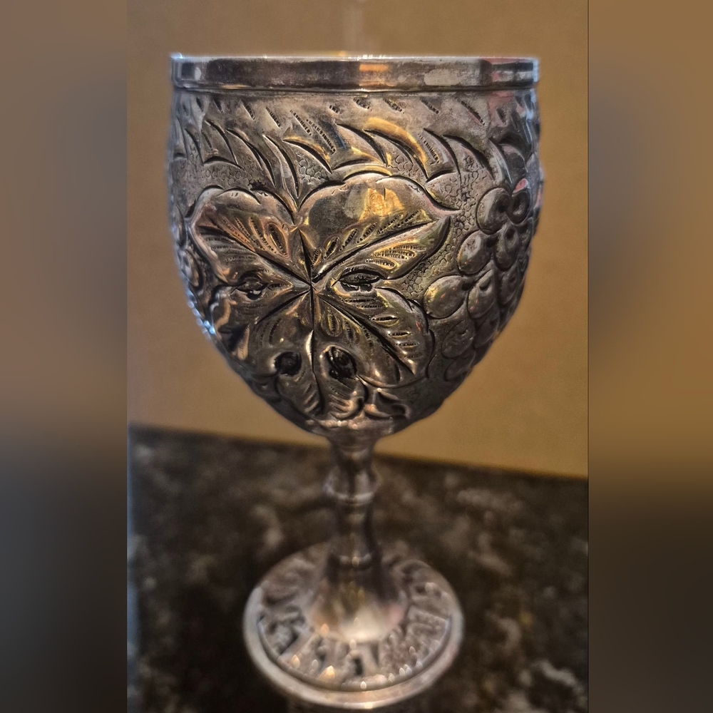 Embossed Floral Goblet in Antique Silver Tone